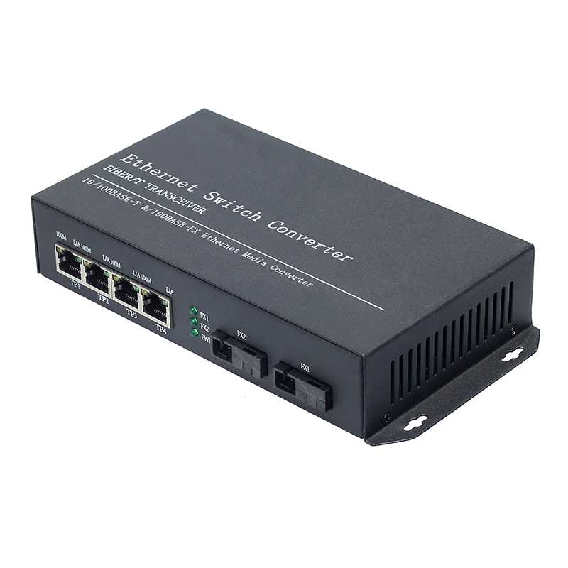 4x10/100Base-TX to 2x100Base-BX Bi-di TX1310/RX1550nm SC SMF Single-fiber 20km Fiber Optic Switch